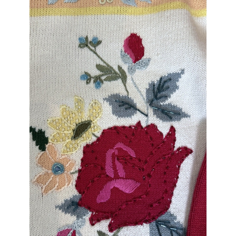Storybook Knits Patchwork Colorful Sweater Cardigan Sz M Embroidered Floral - Picture 4 of 8